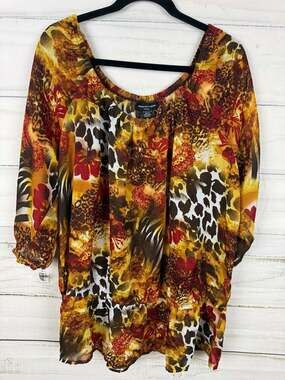 Jennifer Lauren Plus Mixed Animal and Floral Print Peplum Blouse Size 3X